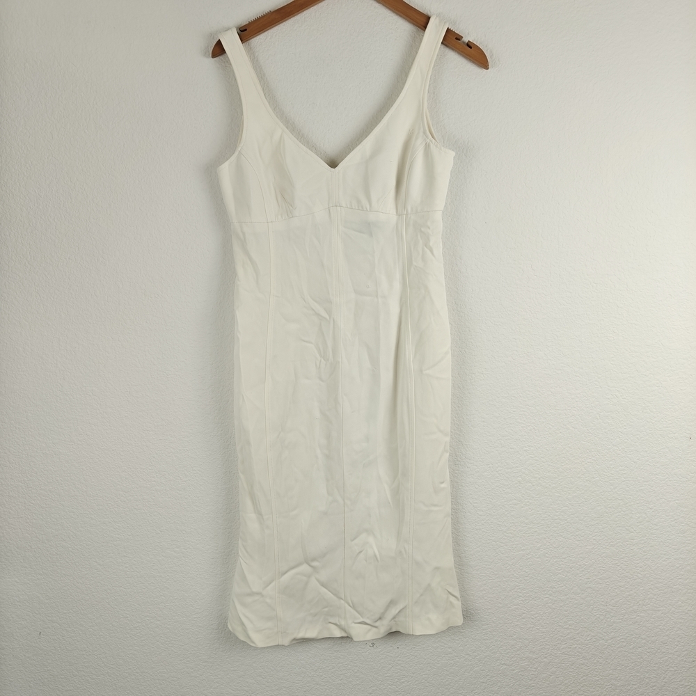 Versace Jeans Couture Cream Fitted Midi Dress Minimalist V-Neck Designer 26/40